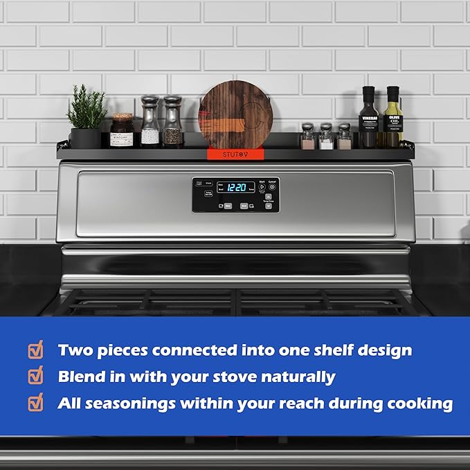 "STUTOV Magnetic Spice/Seasoning Rack for Stove Top Organization, 30" Length, Oven Shelf (Black With Red STUTOV)"