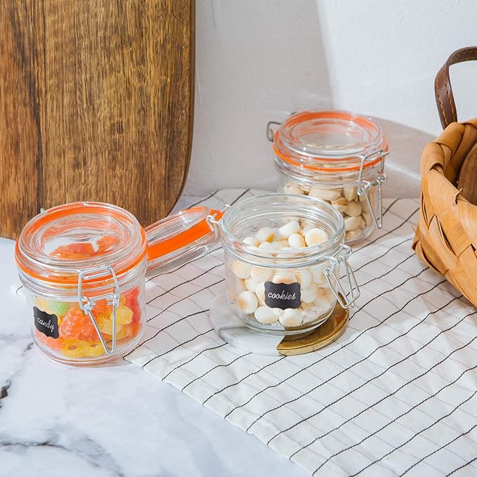 Encheng Glass Jars With Airtight Lids, 6 oz Mason Jars,Glass Jar With Leak Proof Rubber Gasket 200ml,Storage Jar With Hinged Lid for Home and Kitchen,GlassStorage Containers With Lids 12 Pack