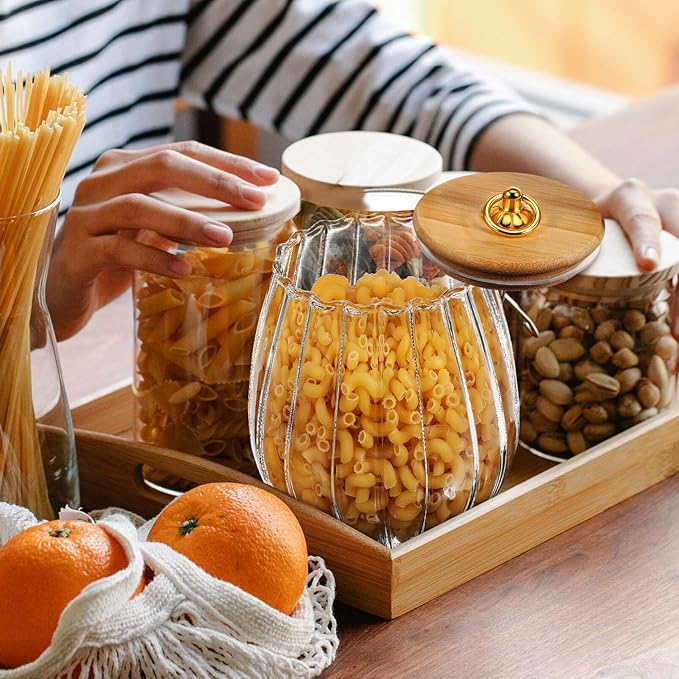 4PCS GLASS FOOD STORAGE JARS: Delicate Thicken Glass Storage Containers with Lids, Decorative Jar for Candy Cookies Coffee 750ml