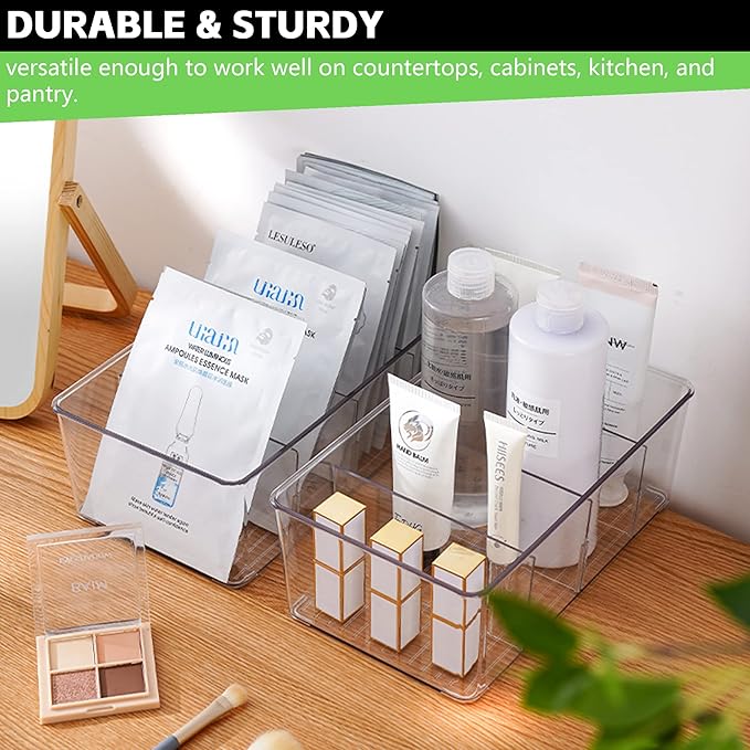 5 Pack Pantry Organizer with Removable Dividers, Snack Organizer for Pantry, Chip,Clear Acrylic Food Storage Bins for Kitchen, Fridge, Cabinet,Packets, Pouches