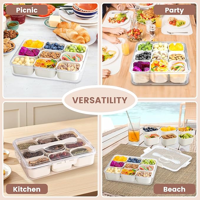 Snack Box Container, Portable Travel Charcuterie Board with Lid, Refrigerator Food Storage Box, Snack Organizer, Divided Storage Containers, chopped salad box (9 Compartment)