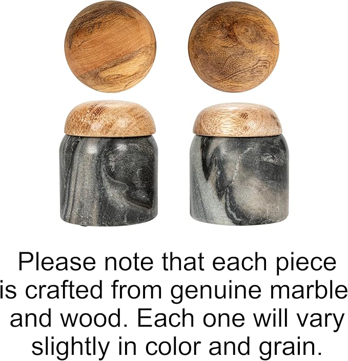 Creative Co-Op Marble and Mango Wood Pinch Pot with Lid, Grey and Natural
