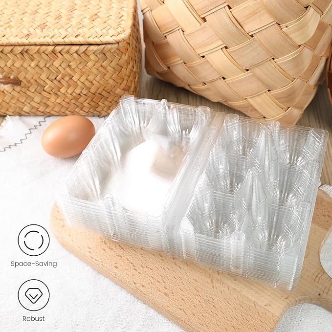 HANSGO Clear Egg Cartons Bulk, Half Dozen 6 Count Empty Egg Carton Storage Containers for Home Ranch Chicken Farm Market Display, 60 PCS