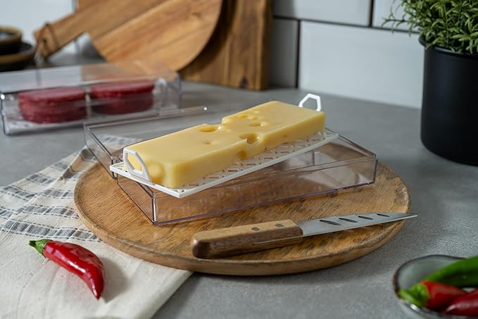 Cheese Keeper | Storage Container for Fridge | Food Box with Hinged Lid and Removable Tray | Sliced Cheese Organizer | Made in USA
