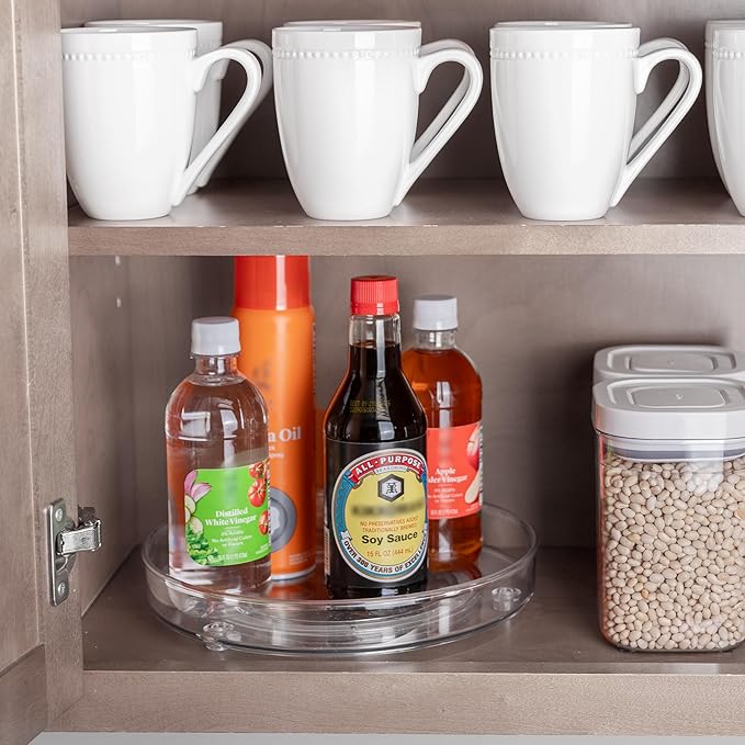 10.5" Lazy Susan Organizer. 360 Degree Rotating Turntable for Cabinets, Fridge, Pantry, Bathroom, Under Sink Organizing, Vanity, Countertops, Organizer for Spices Clear.