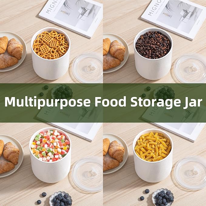 Canister Sets for Kitchen Countertop: Ceramic Food Storage Jar with Airtight Lids - Large Seal Damp-proof Containers for Coffee Tea Flour Sugar Rice Cookies Candy - White (23+42+75 oz)