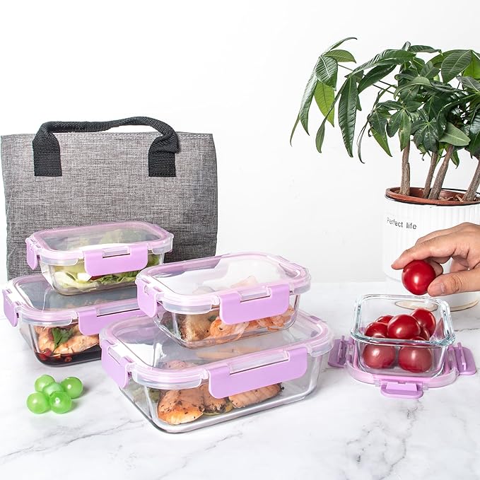 C CREST Airtight Food Storage Glass Containers with Locking Lids- 5 Large (32oz) and 5 Small (12oz), Leak-proof