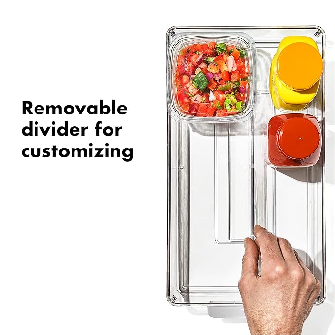 OXO Good Grips Adjustable Fridge Storage Bin - for Condiments, Juice Pouches, Snack Cups and More