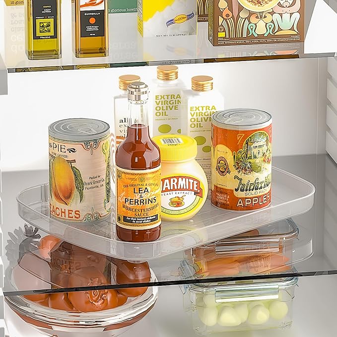 Lazy Susan Turntable Organizer for Refrigerator 360° Refrigerator Organizers and Storage Lazy Susan Organizer for Fridge, Cabinet, and Pantry,13.85"x10.27",(Clear 1 Pack)