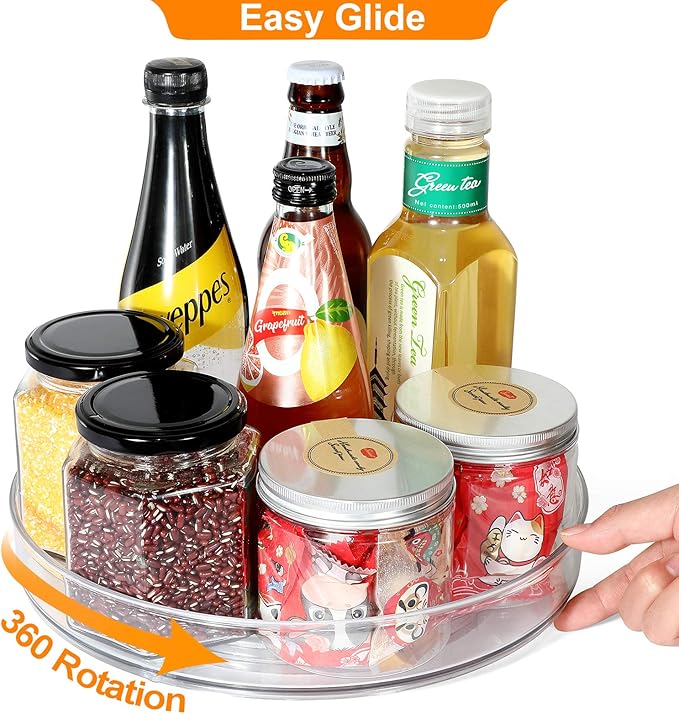 Lazy Susan Condiments Organizer, Spice Rack Storage Turntable for Cabinet,Fridge,Countertop,Pantry,Bathroom,11 inch Round, Clear