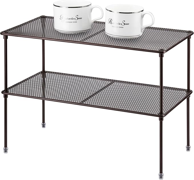 Lonian 2-Pack Kitchen Cupboard Shelf Organizer for Cabinet, Expandable & Stackable Counter Cupboard Organiser, Storage Rack for Bathroom, Kitchen, Laundry Room (Brown), LN-HK-0122