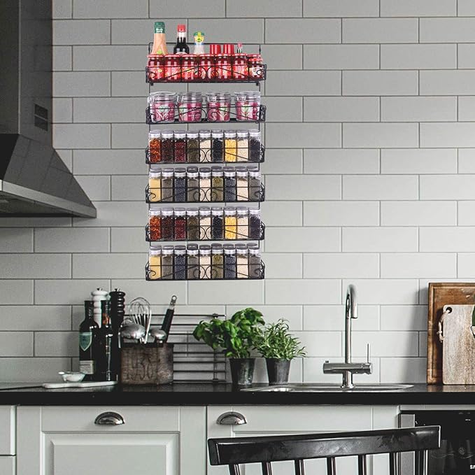 SWOMMOLY Wall Mount Spice Rack, 6 Pack Large-capacity Spice Racks, Stackable Foldable Spice Cans Organizer Shelf, Black