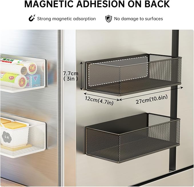 Magnetic Shelf for Washing Machine, Washer Dryer Shelf, Magnetic Lint Bin for Laundry Room, Spice Rack, Magnetic Basket Organizer for Laundry Kitchen, 1 Pack (White, 10.63''L*4.72''W*3.03''H)