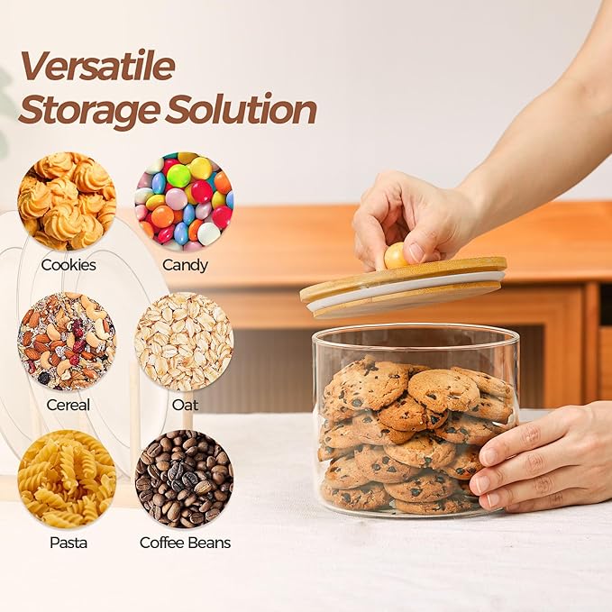ComSaf Half Gallon Cookie Jar, Large Glass Jar with Lid Set of 2, 64 OZ Glass Food Storage Containers, Flour Sugar Storage Containers for Candy Cereal Nuts Beans, Canisters Sets for The Kitchen