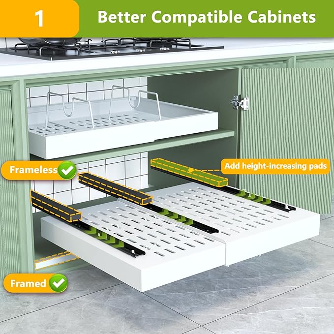 2 Pack Pull Out Cabinet Organizer,21" Deep,Expandable Compatible Framed Cabinet Slide Out Organizers,With Adhesive Nano Film And 6pcs Divider Racks Pull Out Drawers For Kitchen Cabinets