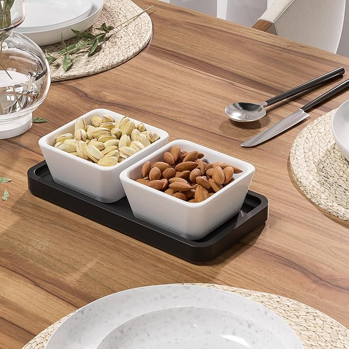 Weenson Small Bathroom Vanity Tray for Countertop Makeup Perfume Jewelry Decor Candle Keys, Small Black Kitchen Tray for Soap Dispenser Spice Bamboo Toilet Tray 7.9" L x 4" W x 0.79" H