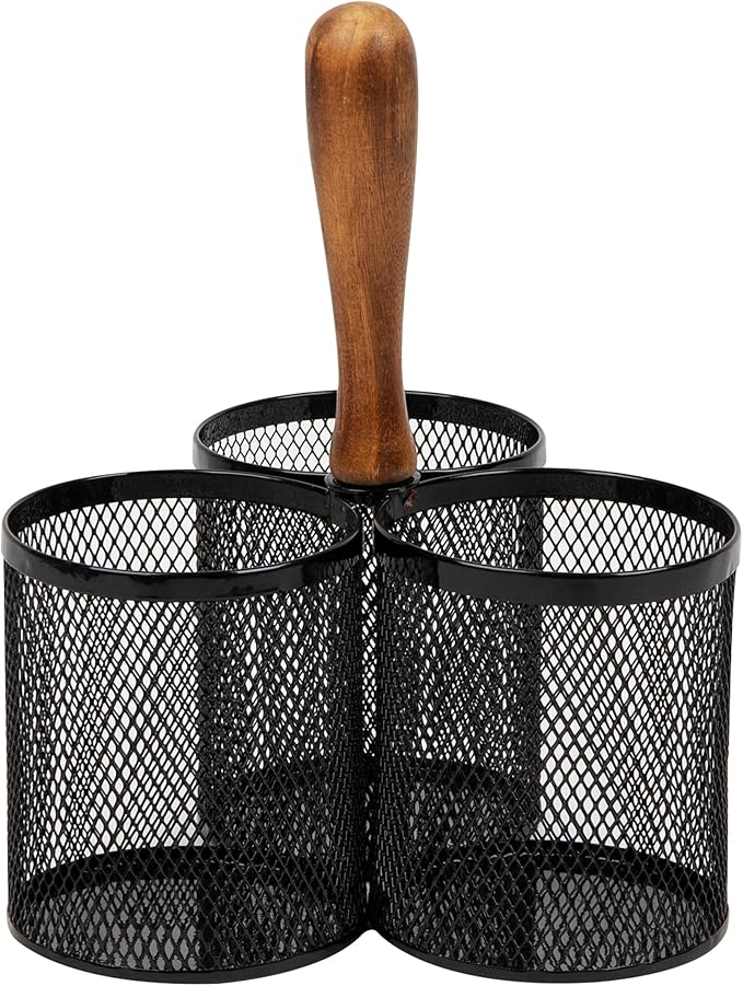 Mind Reader Utensil Holder, Silverware Organizer, Caddy, Cutlery Holder, Kitchen, Metal Mesh, 7.5"L x 7.5"W x 9.75"H, Black