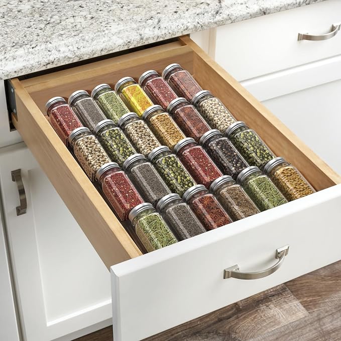 Spice Drawer Organizer, Spice Rack Drawer for Kitchen, 4 Tiers Expandable Adjustable Splittable Spice Organizer Tray Insert,Expandable From 13" to 26" (4Pcs x 13 inch Width,Black)