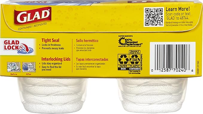 Glad Food Storage Containers, Mini Round (4 Oz) | Small Food Storage Containers for Snacks and Single Serving Use | Glad Food Containers , 8 Count (Pack of 12)
