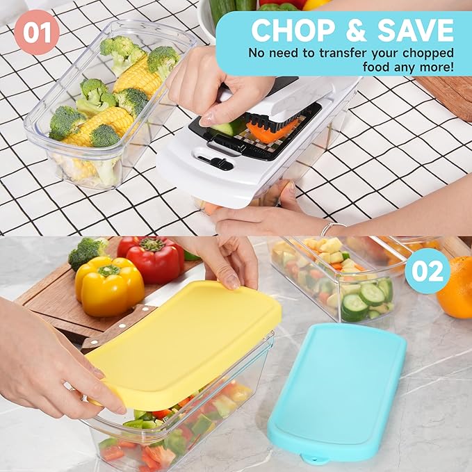 2 Packs Fridge Organizer Food Storage Containers Bins Compatible with Fullstar Chopper, Veggie Container, BPA-Free Food-grade, Clear Veggie Prep Containers, Airtight Food Containers for Chopped Veggie
