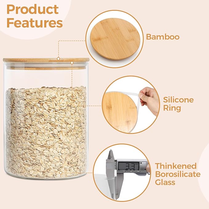 ComSaf Glass Jar with Airtight Lid (102 oz/3 liter), Large Glass Coffee Storage Container with Lid, Clear Glass Food Canister for Kithen Storage, Wide Mouth Easy Access