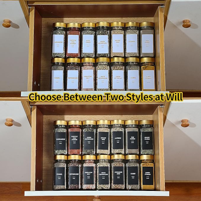 Glass Spice Jars with Label, 36 Pcs Spice Jars with Shaker Lids-4 oz Gold Spice Seasoning Jars Bottles Containers Set for Spice Rack (36)