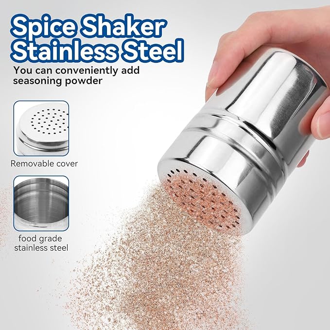 Set of 2 Stainless Steel Dredges, Stainless Steel Pepper Salt Shakers Metal Spice Shaker Large Holes Spice Dispenser Condiment Jar Kitchen Shakers Sugar Shaker for Cooking Kitchen Baking(M)