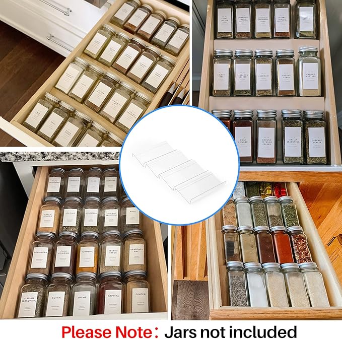 MIUKAA Clear Acrylic Spice Drawer Organizer, 4 Tier- 1 Set Seasoning Jars Drawers Insert, Kitchen Spice Rack Tray for Drawer/Countertop (Jars not included)