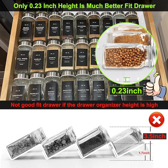Gosmol Spice Drawer Organizer insert, Adjustable & Non-Slip Silicone Spice Drawer Liner, in Drawer Spice Organizer for Seasoning Jars and Spices Bottles, Set of 2-White
