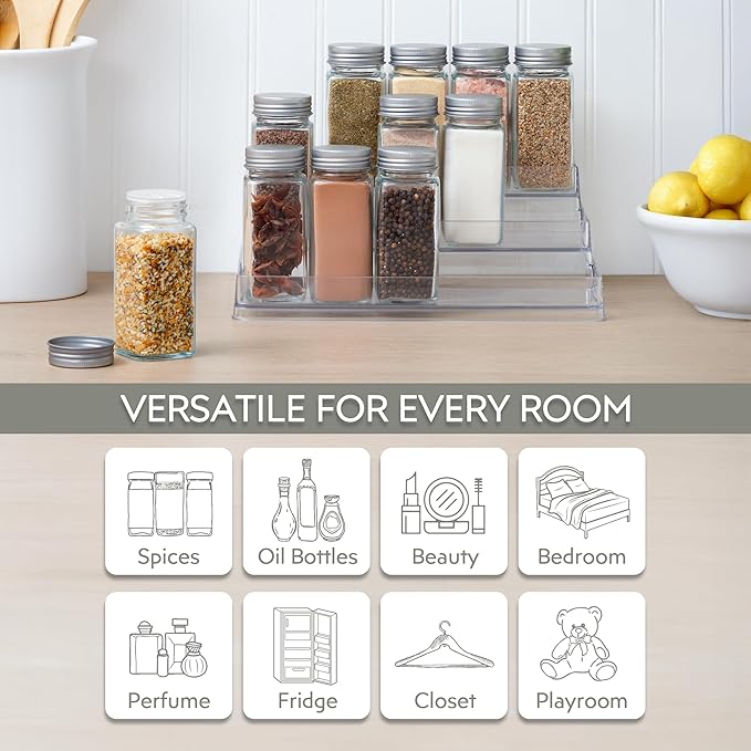 3-Tier Spice Rack Organizer Clear Storage Shelf for Kitchen, Bathroom, Bedroom & Office, Home Storage and Organization