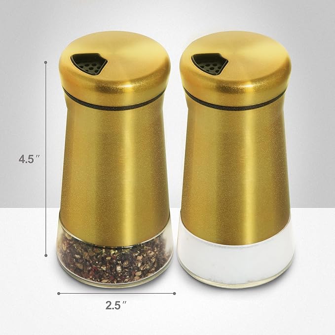 Stainless Steel Salt and Pepper Shakers,Salt Shaker Clear Bottom Jar Bottle Container with Stainless Steel Top,with Adjustable Pouring Hole for Kitchen, Cooking Table, Camp