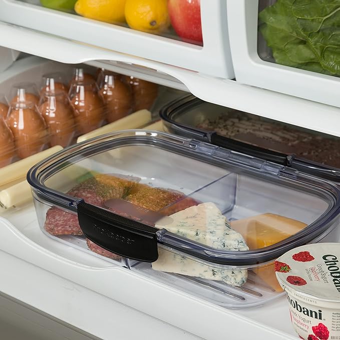 Progressive Prokeeper + Deli Storage Set: Air-Tight Silicone Sealed Containers w Grooved Bottom, Dry Erase Lid, BPA-Free, Stackable, Keeps Meats & Cheeses Fresh Longer, PKS-710C Split Deli 1.6L