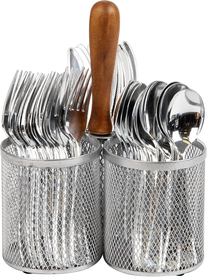 Mind Reader Utensil Holder, Silverware Organizer, Caddy, Cutlery Holder, Kitchen, Metal Mesh, 7.5" L x 7.5" W x 9.75" H, Silver