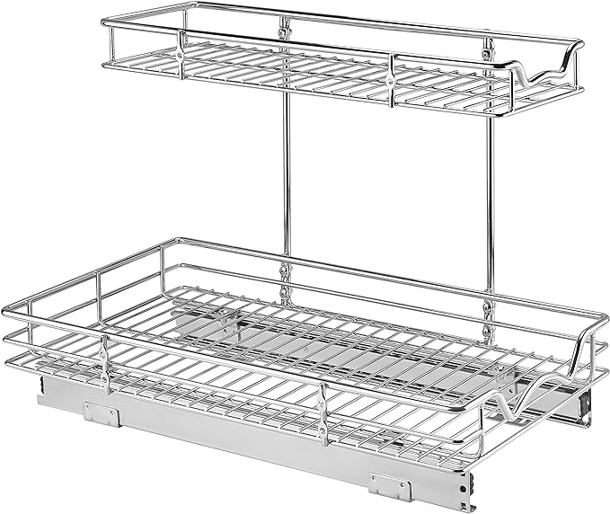 HOLDN’ STORAGE Two Tier Under Sink Organizers and Storage - Slide Out Cabinet Organizer w/Sliding Drawers for Cabinets- Lifetime Limited Warranty 11" Wx21 Dx15”H Chrome, Requires 12-1/2” Opening