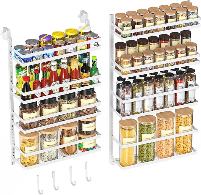 8-Tier-Over-the-Door-Pantry-Organizer W/ Adjustable Basket&Fence,Large Wall Mount Spice Rack Organizer, Hanging Spice Seasoning Shelf Organization For Kitchen Cabinet Door, Bathroom Door Storage