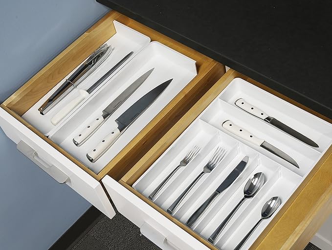 Simple Houseware Expandable Kitchen Drawer Flatware Organizer, White