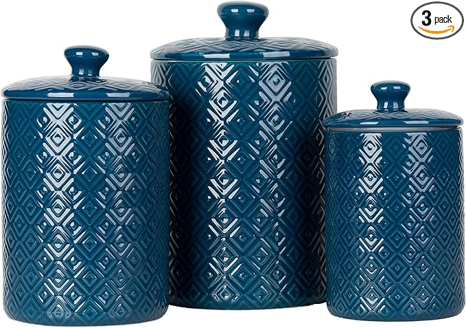 10 Strawberry Street Kitchen Canister, 3 Piece Set, Diamond Blue
