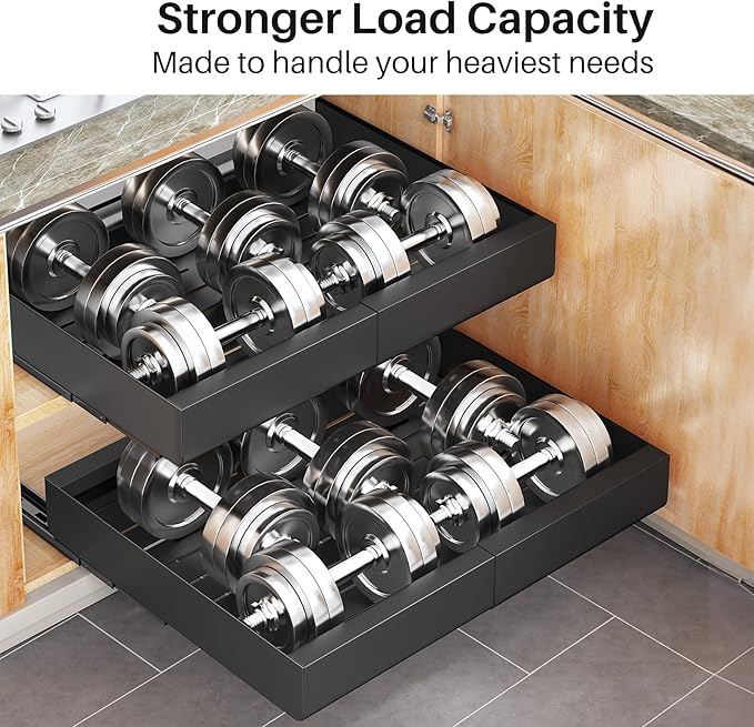 Pots and Pans Organizer Under Cabinet, Expandable(11.7"-19.7") Pull out Cabinet Organizer, Heavy Duty Adjustable Rack Inside Cabinet Fixed with Adhesive Film, Roll out Shelf Storage for Kitchen Pantry