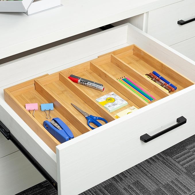Utoplike Bamboo Expandable Kitchen Drawer Organizer, Adjustable Utensil Holder and Cutlery Tray Organiser, Drawer Divider for Silverware, Flatware, Knives in Kitchen, Bedroom, Living Room, 5 Slot