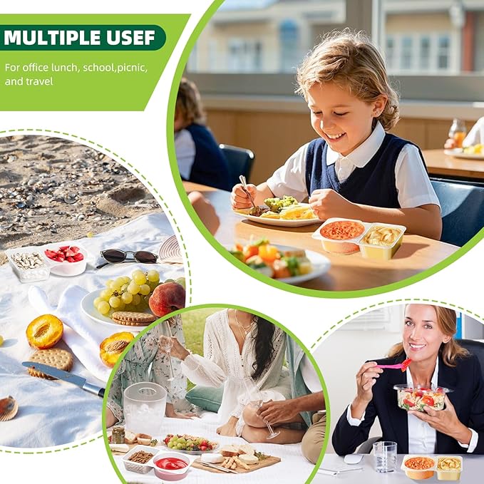 10 Pack Snack Containers, Reusable 2 Compartment Condiment Containers with Lids, Ideal for On-the-Go Mini Sauce Boxes & Lunchable Snack Packs for Kids and Adults, BPA-Free