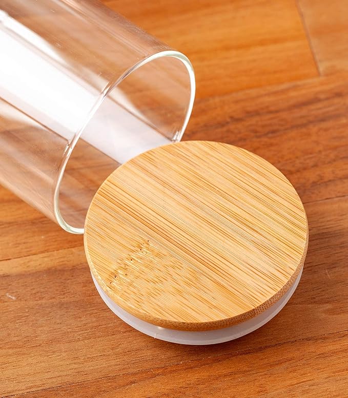 JUVITUS 10 oz Clear Glass Borosilicate Jar with Bamboo Silicone Sealed Lid (6 Pack) Nuts Spice or Kitchen Storage