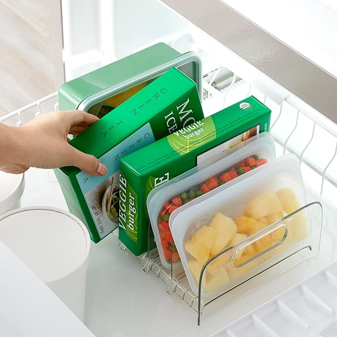 YouCopia FreezeUp Freezer Rack 12" BPA-Free Fridge Organizer with Adjustable Dividers and Handles for Frozen Food Box and Meal Storage, Clear