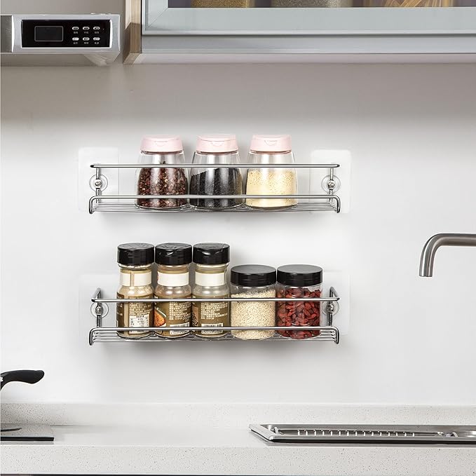 Lonian Spice Rack Organiser, 2-Tier Spice Shelf Storage Racks Wall Mounted for Kitchen Cabinet Pantry Door