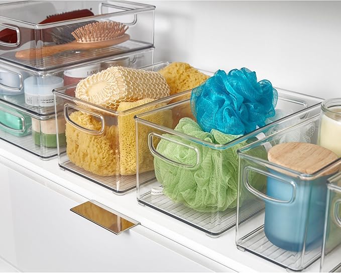 iDesign Stackable Pantry Bins with Handles for Cabinets or Fridge, Set of 6, Clear, Made in USA
