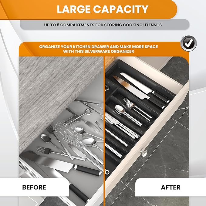 Adjustable Silverware Drawer Organizer - Utensil Drawer Organizer - Kitchen Organizers and Storage - Silverware Organizer - Kitchen Drawer Organizer - Utensil Organizer for kitchen Drawers