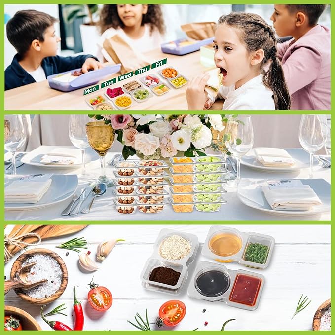 20 Sets Reusable Snack Containers with Lids,Double Compartment Condiment Containers for Take-Out Sauces,Portion Control,Meal Prep & Travel Snacks,Leakproof BPA-Free Set