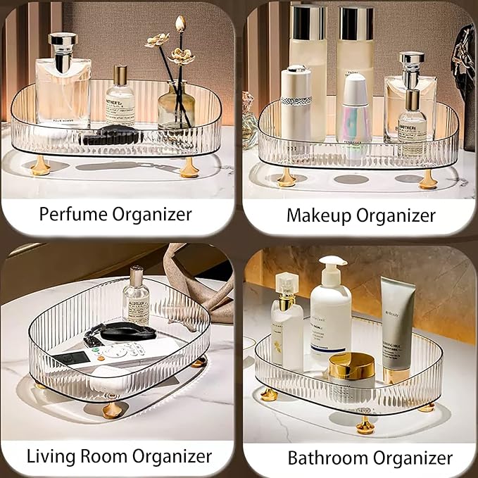 Vanity Tray Perfume Organizer – Acrylic Bathroom Tray,Countertop Storage Decor Trays for Dresser,Makeup Skincare Cosmetic Organization (Clear)