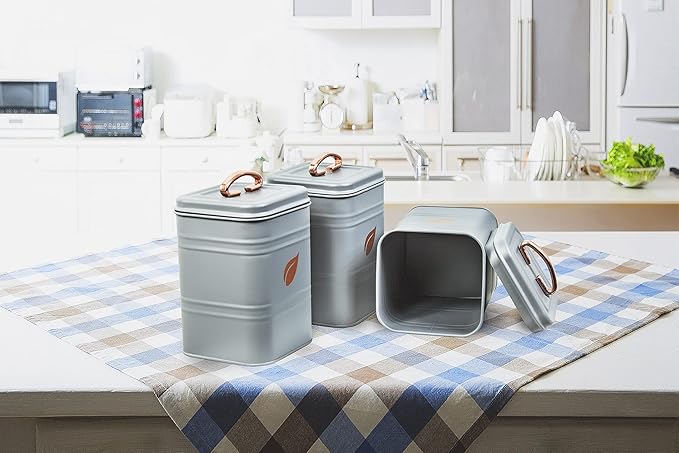 Saf-Care Kitchen Canisters - Farmhouse Grey Kitchen Decoration of Canister Set with Multiple Preservation Purposes by Tight Sealed Lids, Good for Wedding Gifts Kitchen Canisters Set of 3