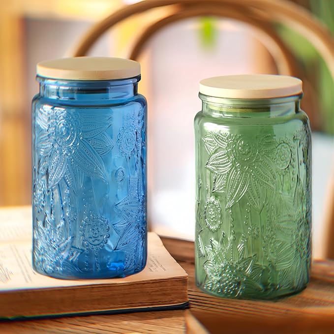 Vintage Glass Jar with Lid, 34 oz Decorative Mason Jar for Home Kitchen Storage Coffee Tea Sugar Biscuit Candy Jar (Green, 1 Pack)