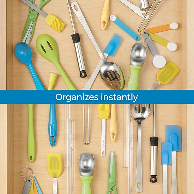 iDesign Plastic Adjustable Deep Drawer Divider, Kitchen, Dresser, Desk, Bathroom and More, The Linus Collection – Set of 2, Expandable 13.25” – 20.75”, Clear